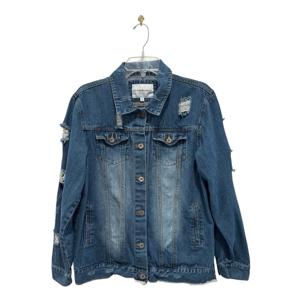 The Style Between Us Jean Jacket Womens XL‎ Blue Cotton Distressed Grunge Denim